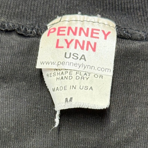 Vintage Penney Lynn USA Teddy Bear Flag Studded V-Neck Tee Black Medium - Picture 3 of 6